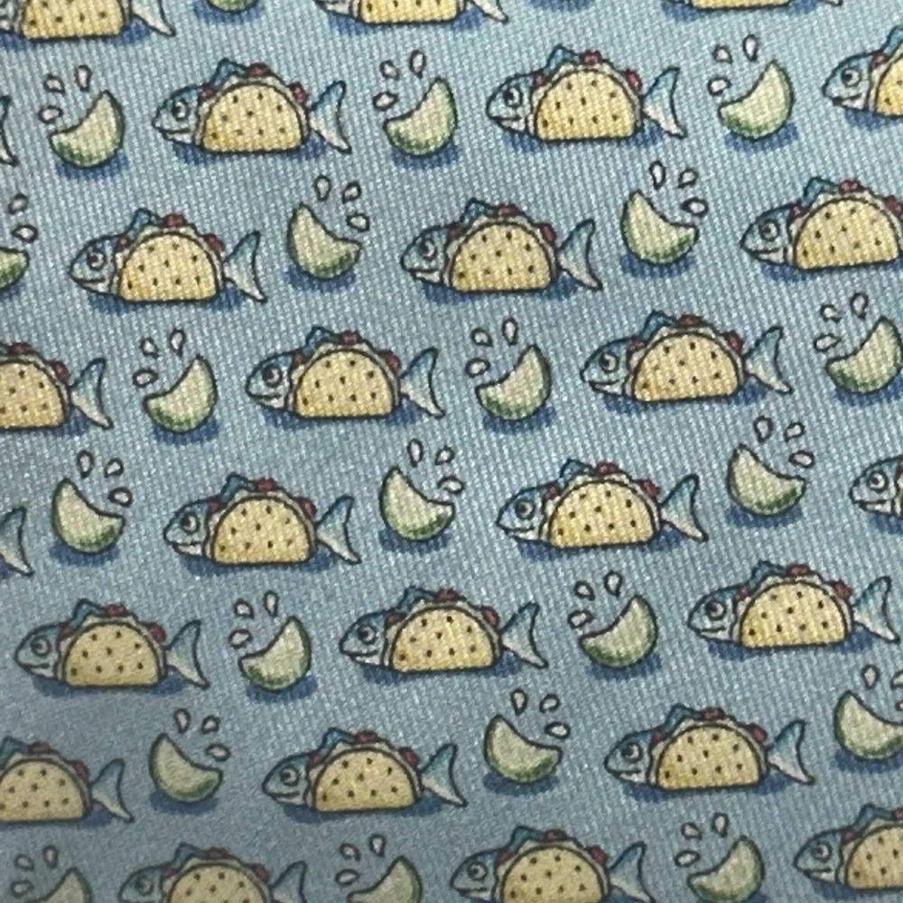 Brooks Brothers Fish Taco Light Blue 100% Silk Tie Made In USA Classic Width
